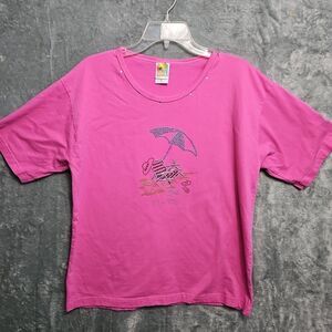 Island Groove Women's Sz Lg  Tshirt Embellished St Kitts pink cotton